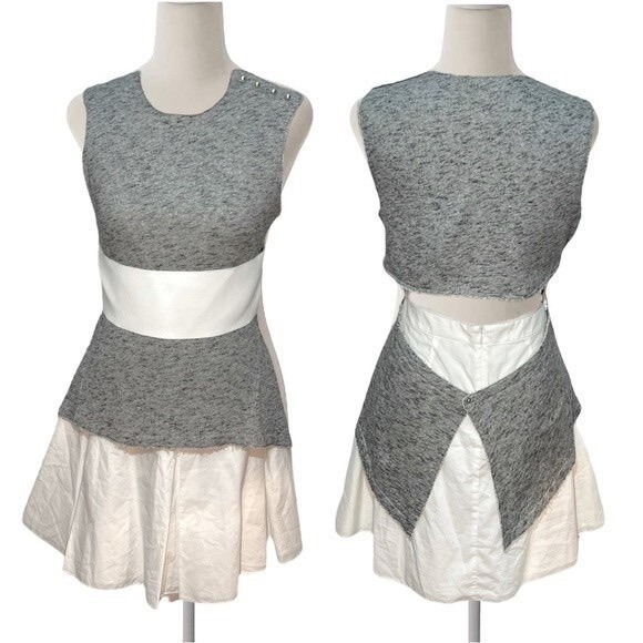 Derek Lam 10 Crosby Grey White Mixed Media Deconstructed Mini Dress Size 0